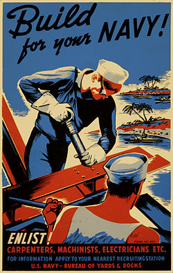 Recruitment poster for the Navy Construction Battalions.